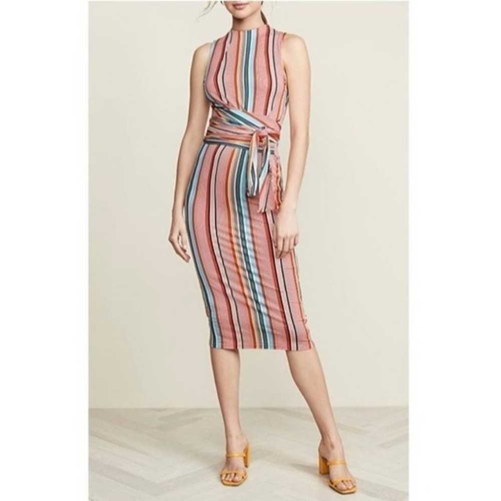 Alice + Olivia Multicolor Stripe Fitted Midi Dress - image 1