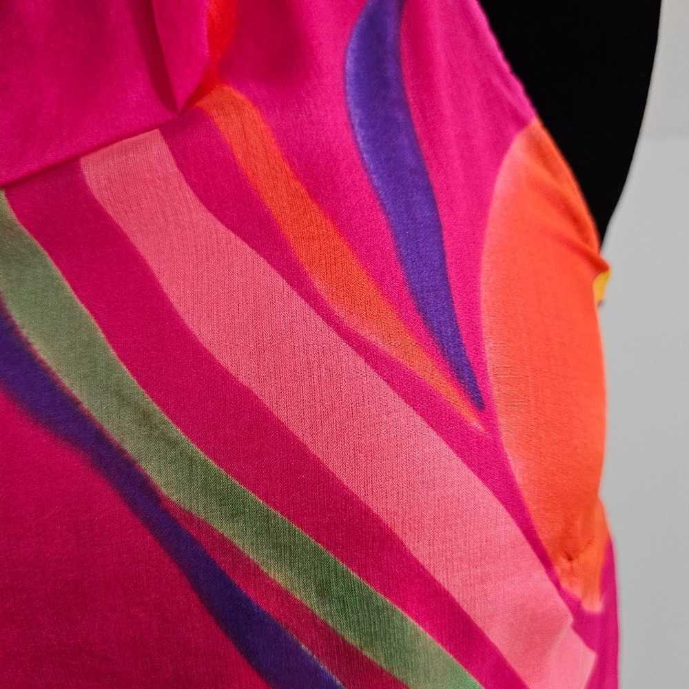 Karlie 100% Silk Fuchsia Pink Ribbon Print Ruffle… - image 6