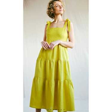 Sundress Yellow 100% Linen Tie Strap  Maxi Dress … - image 1