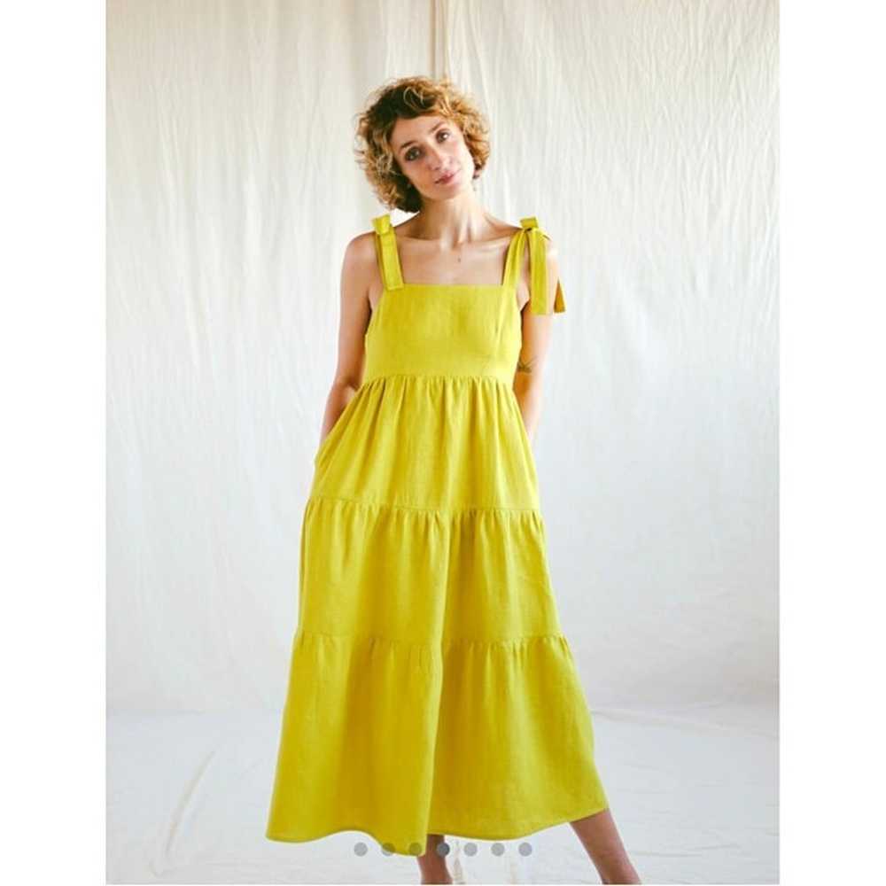 Sundress Yellow 100% Linen Tie Strap  Maxi Dress … - image 2