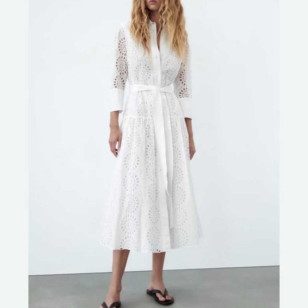 Zara Eyelet Maxi Dress Embroidered Lace 3/4 Sleev… - image 1