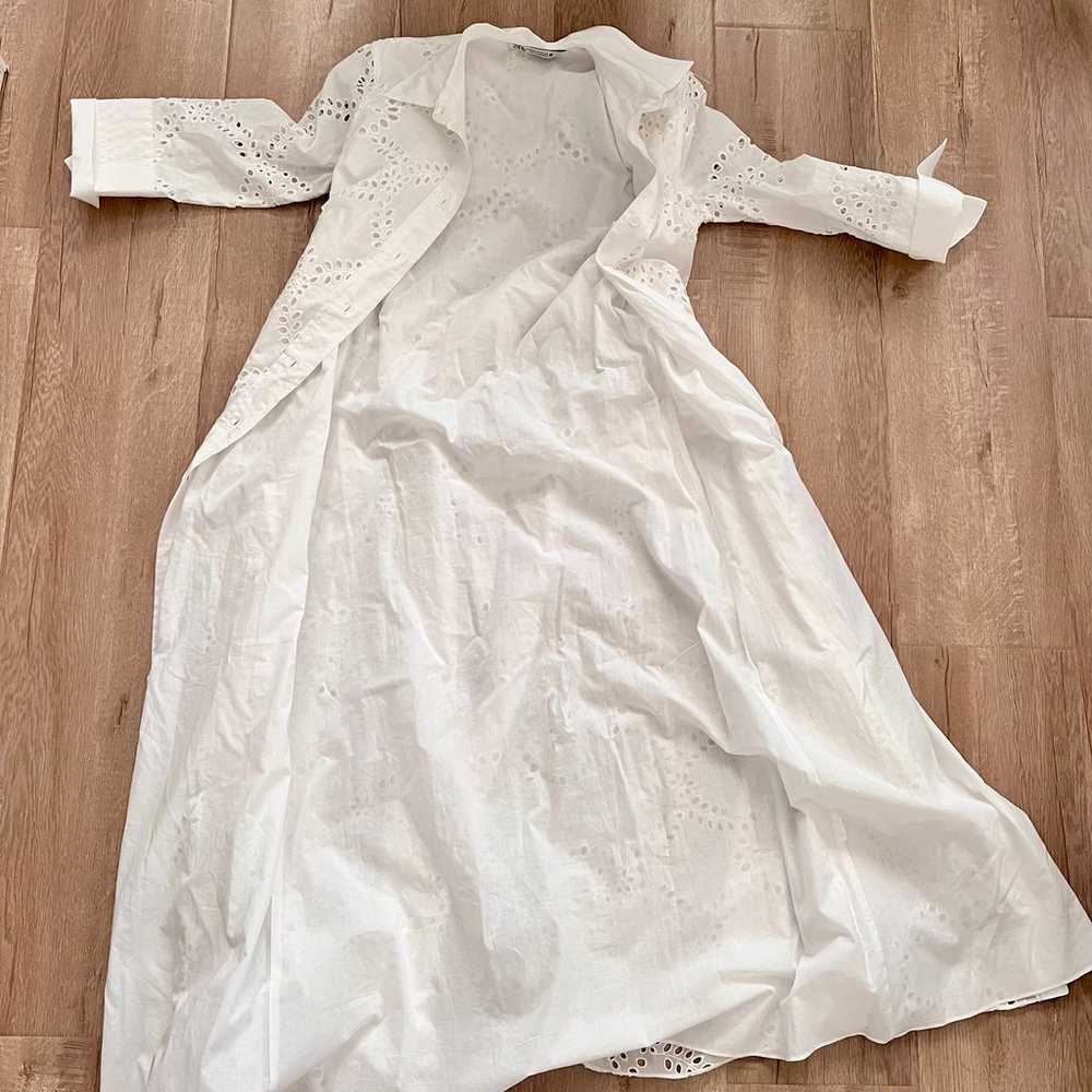 Zara Eyelet Maxi Dress Embroidered Lace 3/4 Sleev… - image 3