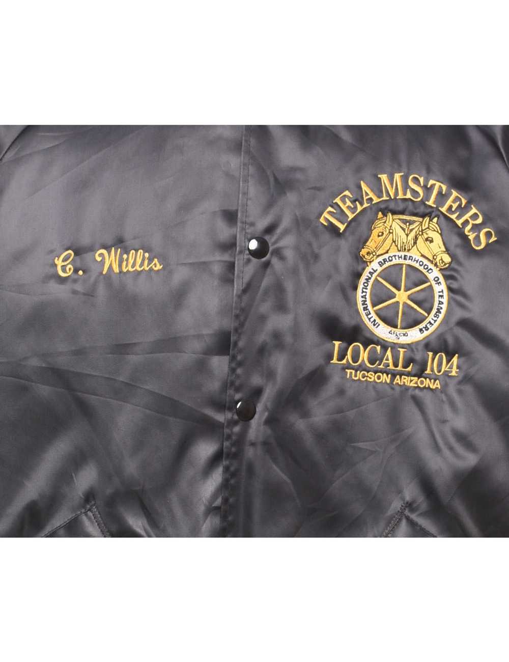 Black & Yellow Silky Embroidered Bomber Jacket - L - image 3