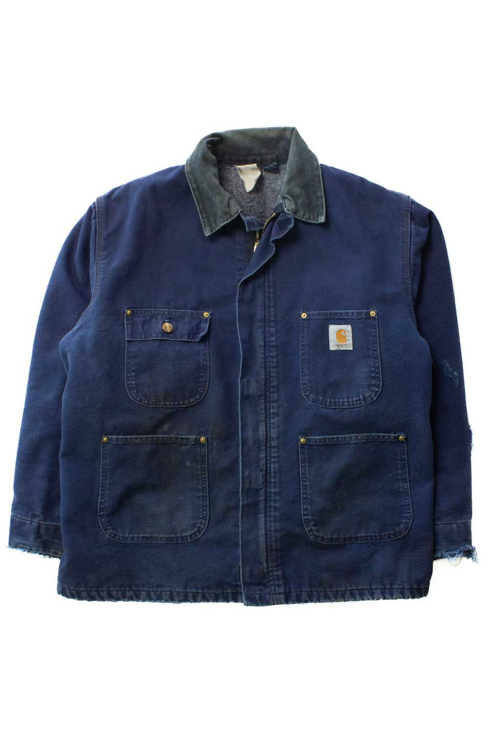 Vintage Distressed Blue Carhartt Chore Coat (1990… - image 2