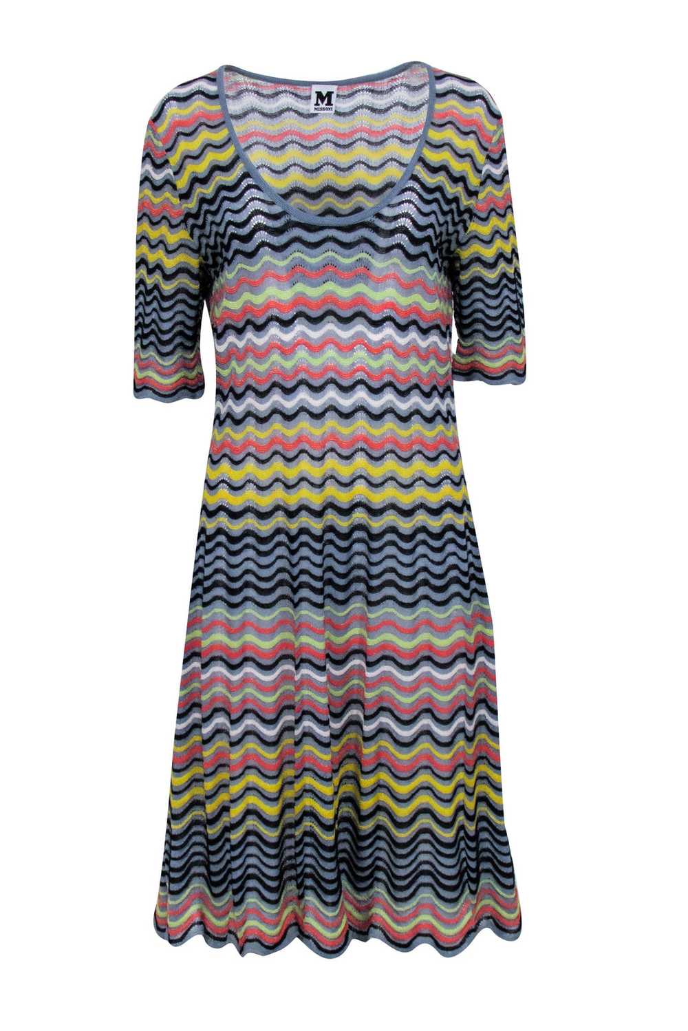 Missoni - Blue Knit Dress w/ Multicolor Metallic … - image 1