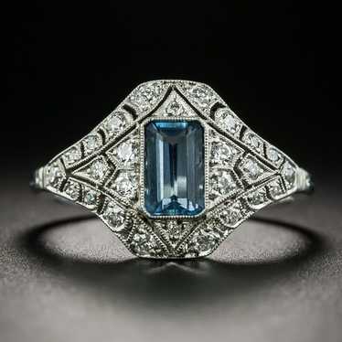 Art Deco Style Aquamarine, Platinum Diamond Ring