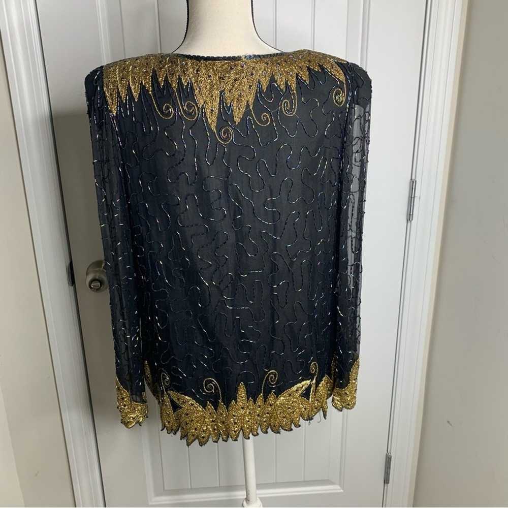 Vintage 80s silk embellished beaded sequin 2 piec… - image 4