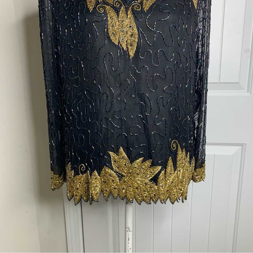 Vintage 80s silk embellished beaded sequin 2 piec… - image 5