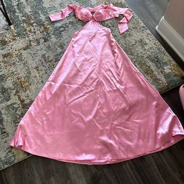 Strapless pink prom dress