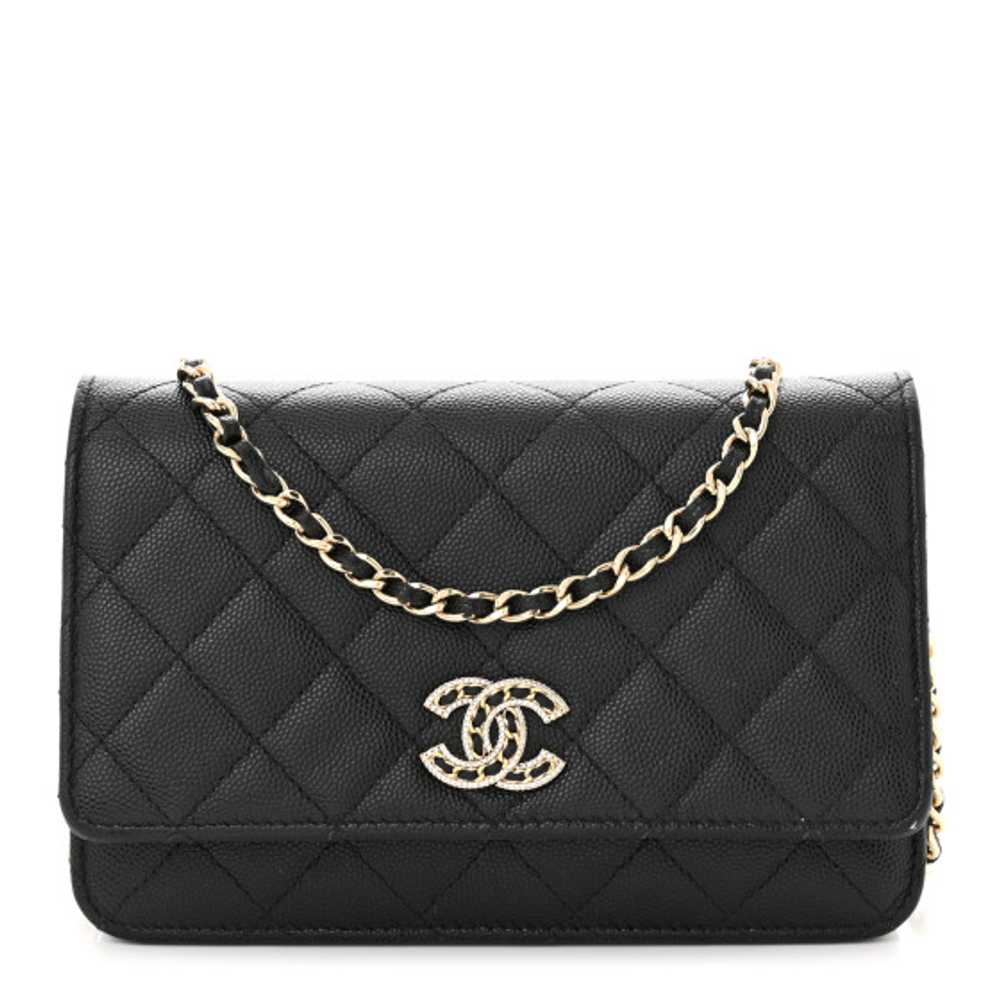 CHANEL Caviar Quilted Crystal CC Wallet On Chain … - image 1