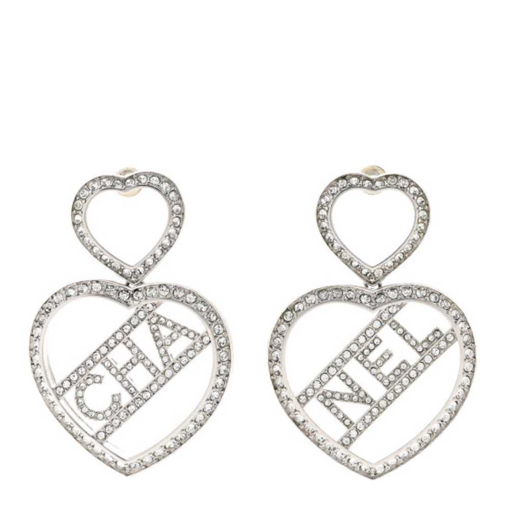 CHANEL Crystal Metal CC Heart Drop Earrings Silver - image 1