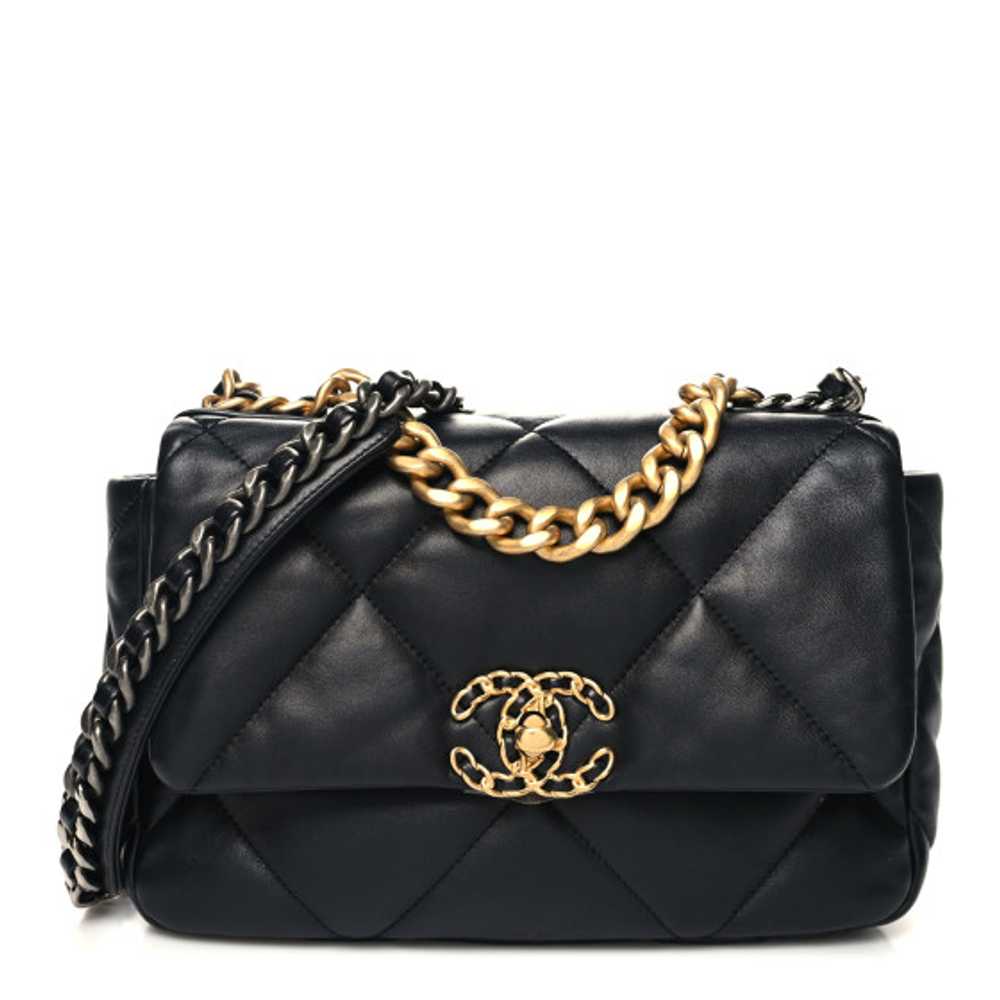 CHANEL Lambskin Quilted Medium Chanel 19 Flap Bla… - image 1