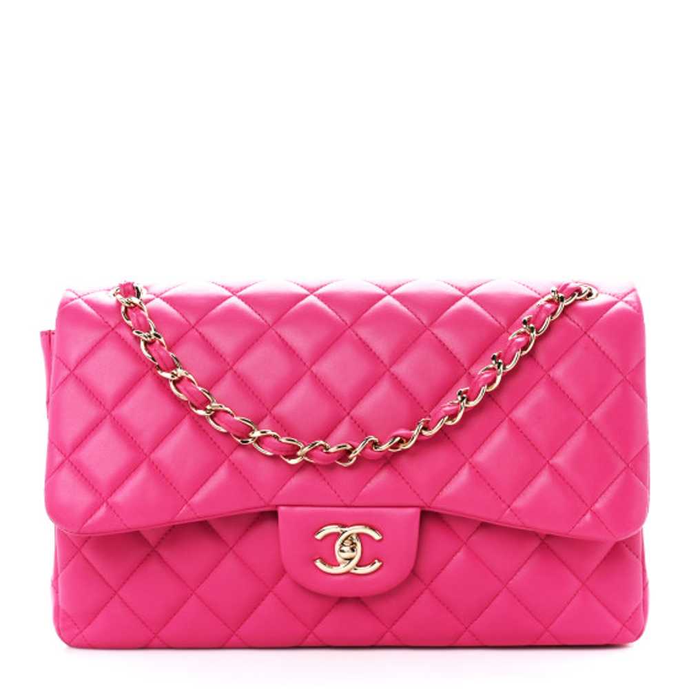 CHANEL Lambskin Quilted Jumbo Double Flap Dark Pi… - image 1