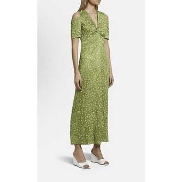 GANNI Lime Green Polka Dot Crinkle Maxi Dress Cut… - image 1