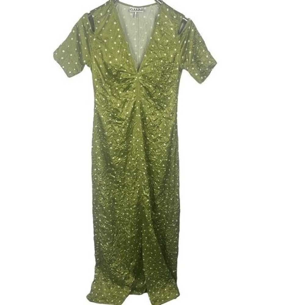 GANNI Lime Green Polka Dot Crinkle Maxi Dress Cut… - image 3