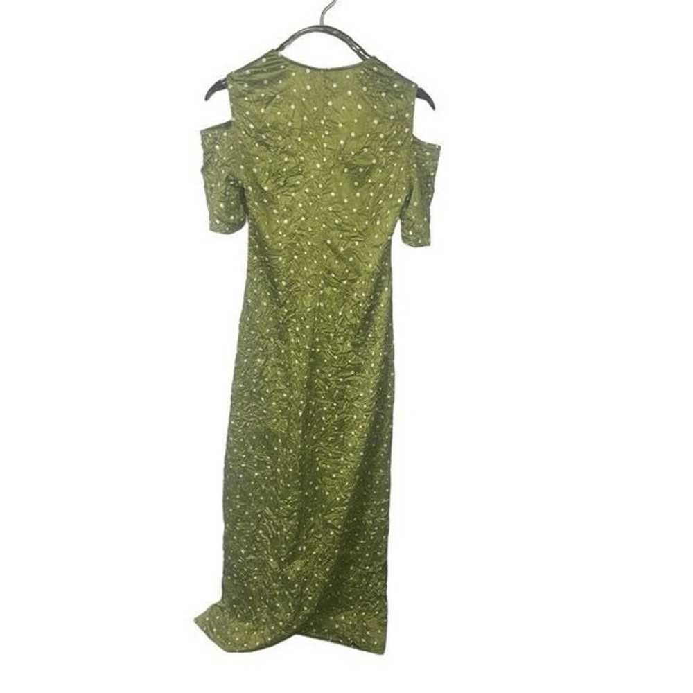 GANNI Lime Green Polka Dot Crinkle Maxi Dress Cut… - image 4