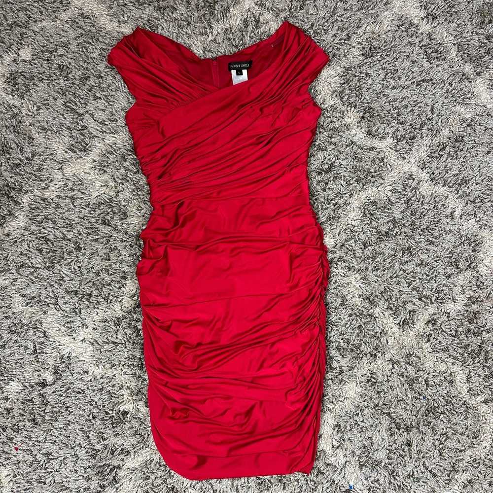Tadashi Shoji Ruched Sheath Dress Red L Bodycon S… - image 9