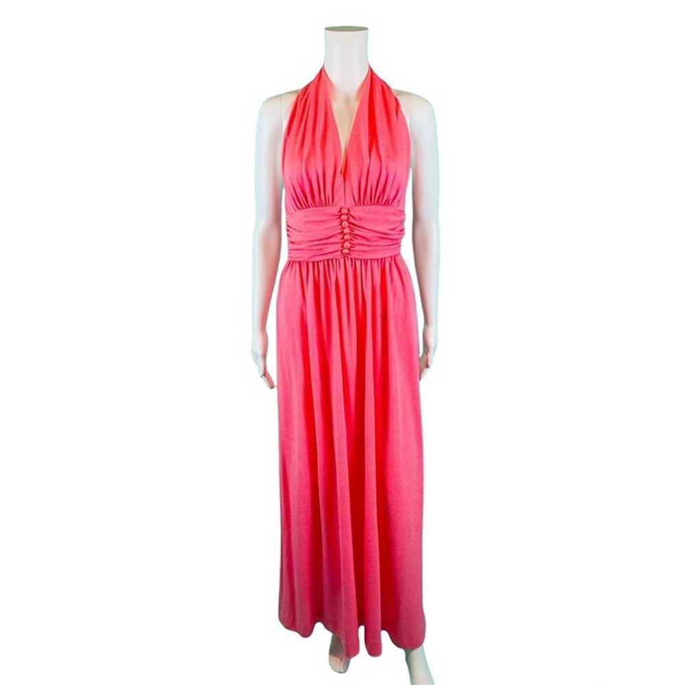 Vintage 70s Halter Gown Women's Small Hot Pink Ba… - image 2