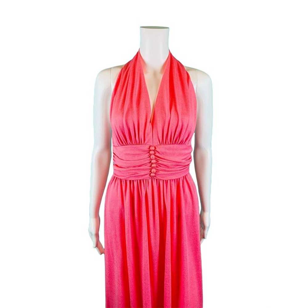 Vintage 70s Halter Gown Women's Small Hot Pink Ba… - image 4