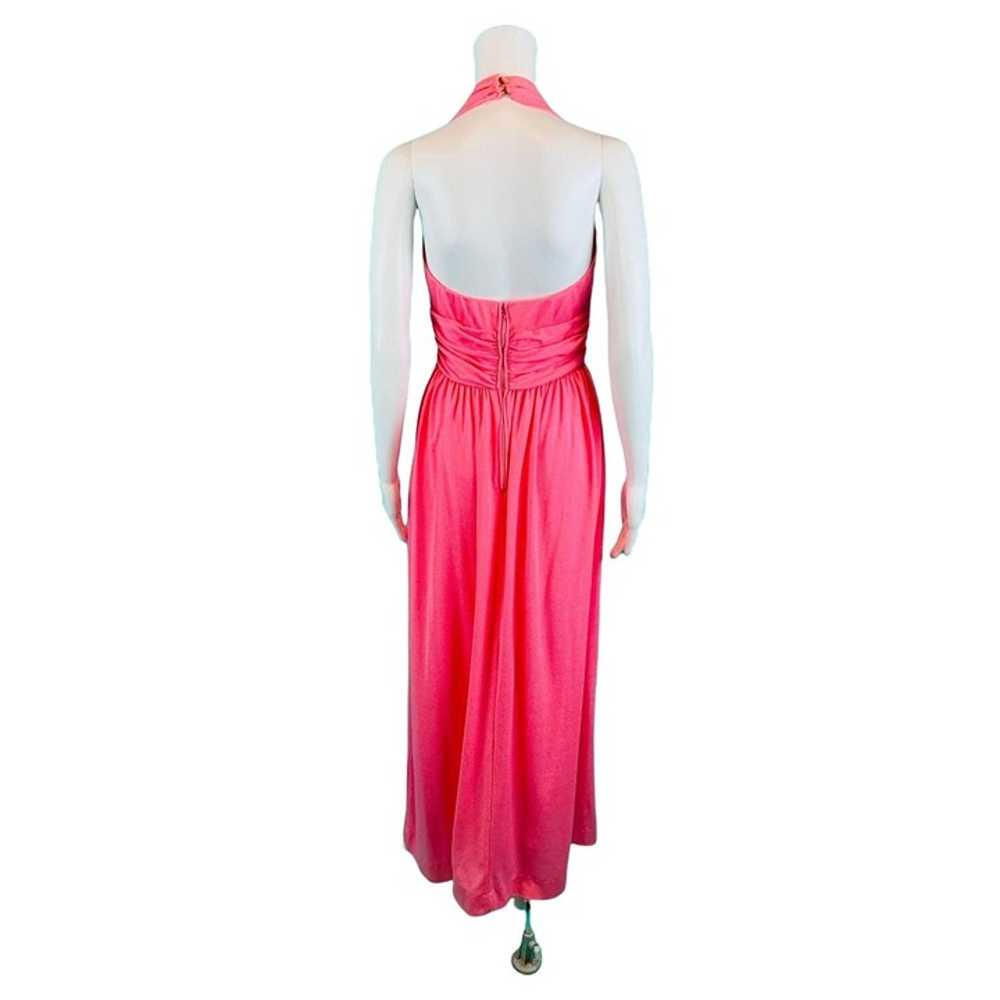 Vintage 70s Halter Gown Women's Small Hot Pink Ba… - image 8