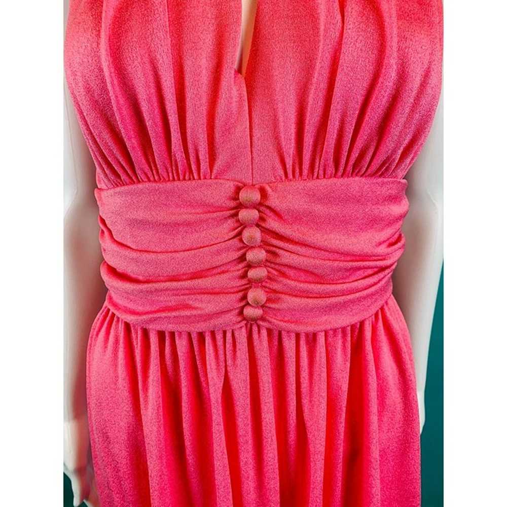 Vintage 70s Halter Gown Women's Small Hot Pink Ba… - image 9