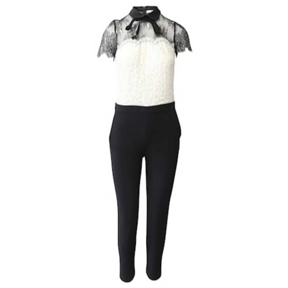 Sandro Pessy Lace Jumpsuit size 3 US 8 Black Whit… - image 2