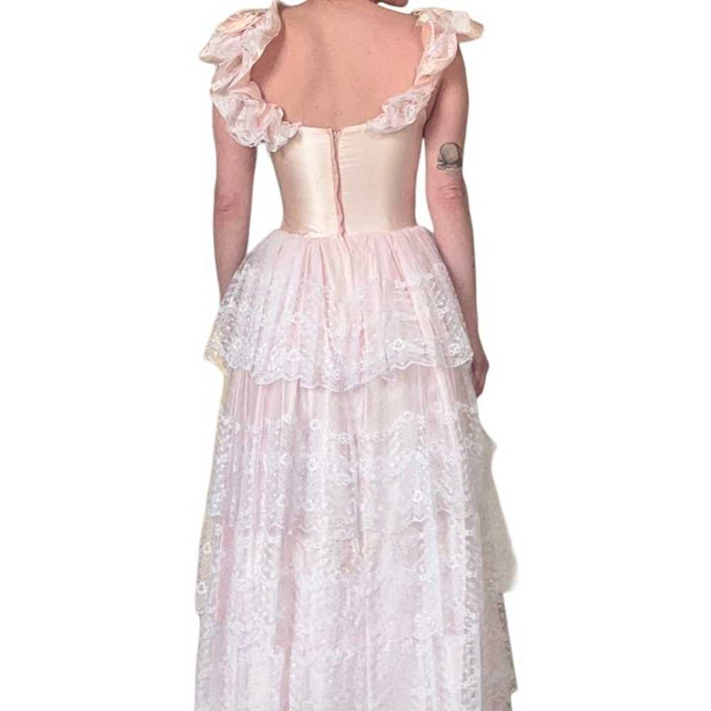 VTG '80s Alfred Angelo Pastel Pink Victorian Lace… - image 2