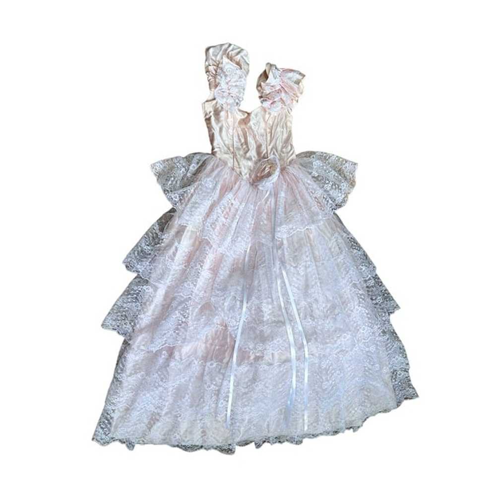 VTG '80s Alfred Angelo Pastel Pink Victorian Lace… - image 5