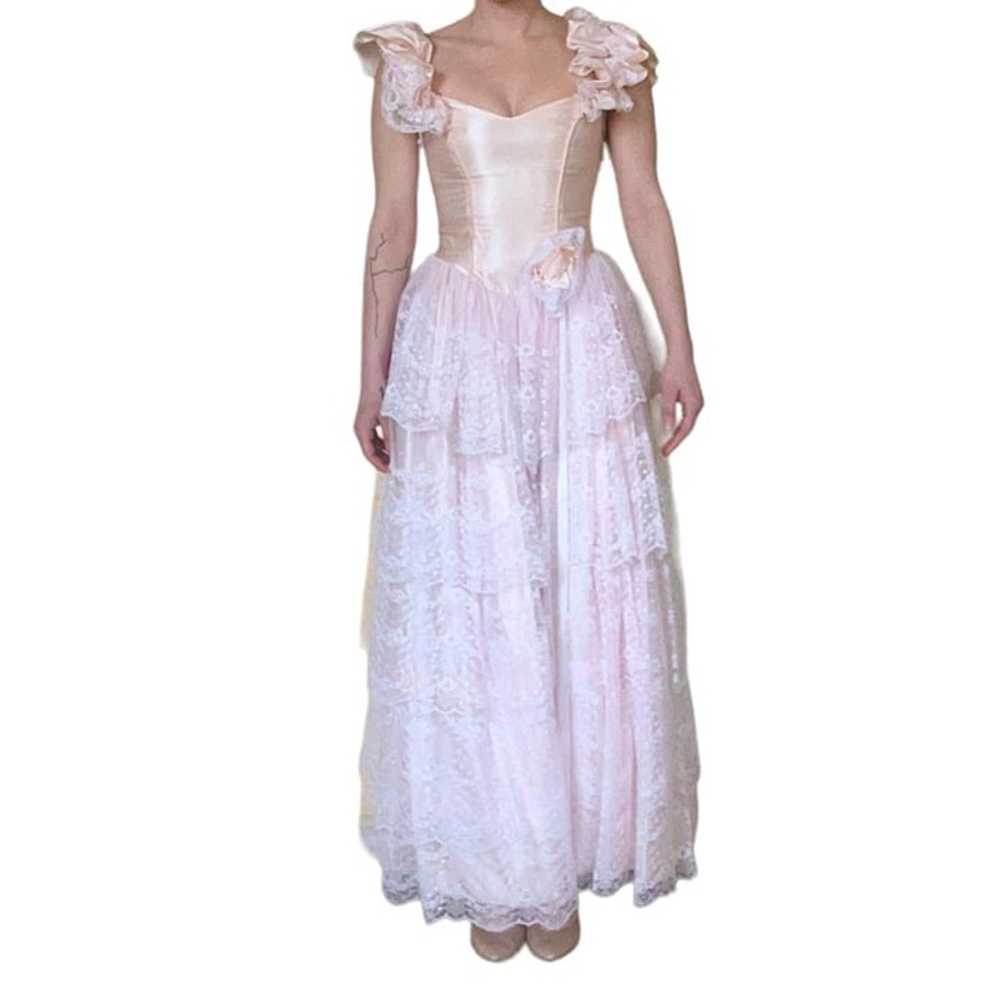 VTG '80s Alfred Angelo Pastel Pink Victorian Lace… - image 6