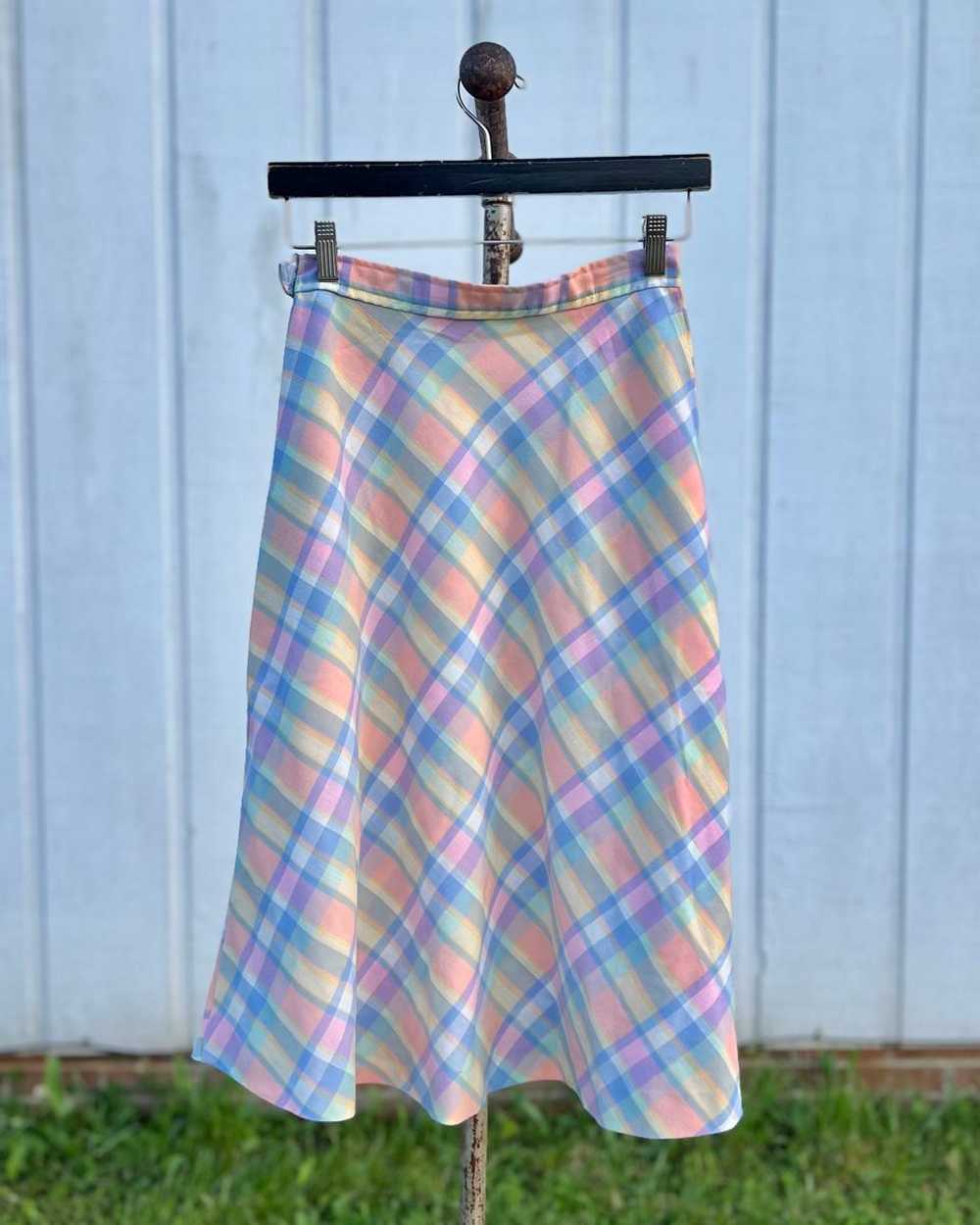 70s Pastel Plaid Skirt (24") | Used, Secondhand,… - image 2