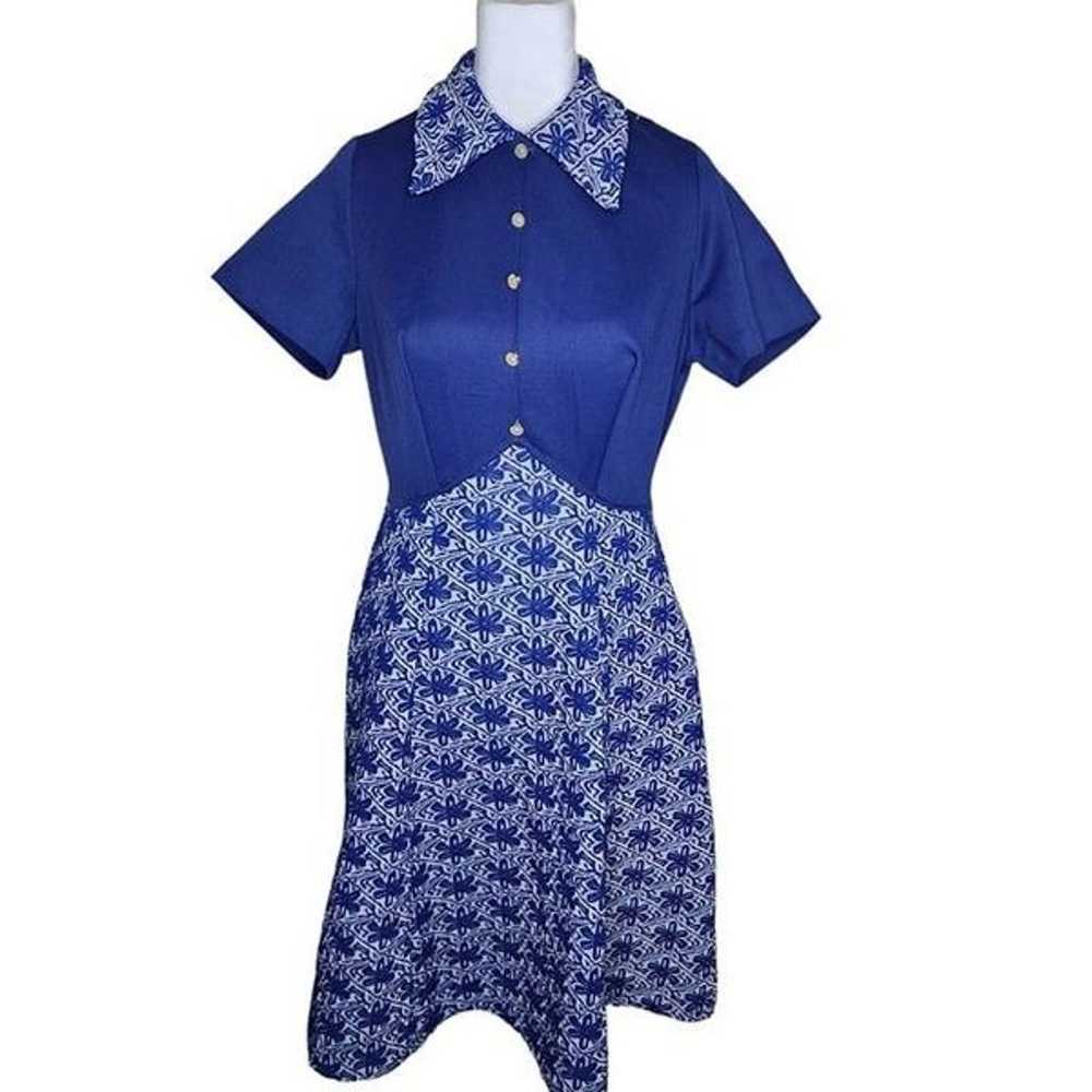 Vintage 60s Shirt Day Dress Womens Size S Navy Bl… - image 1