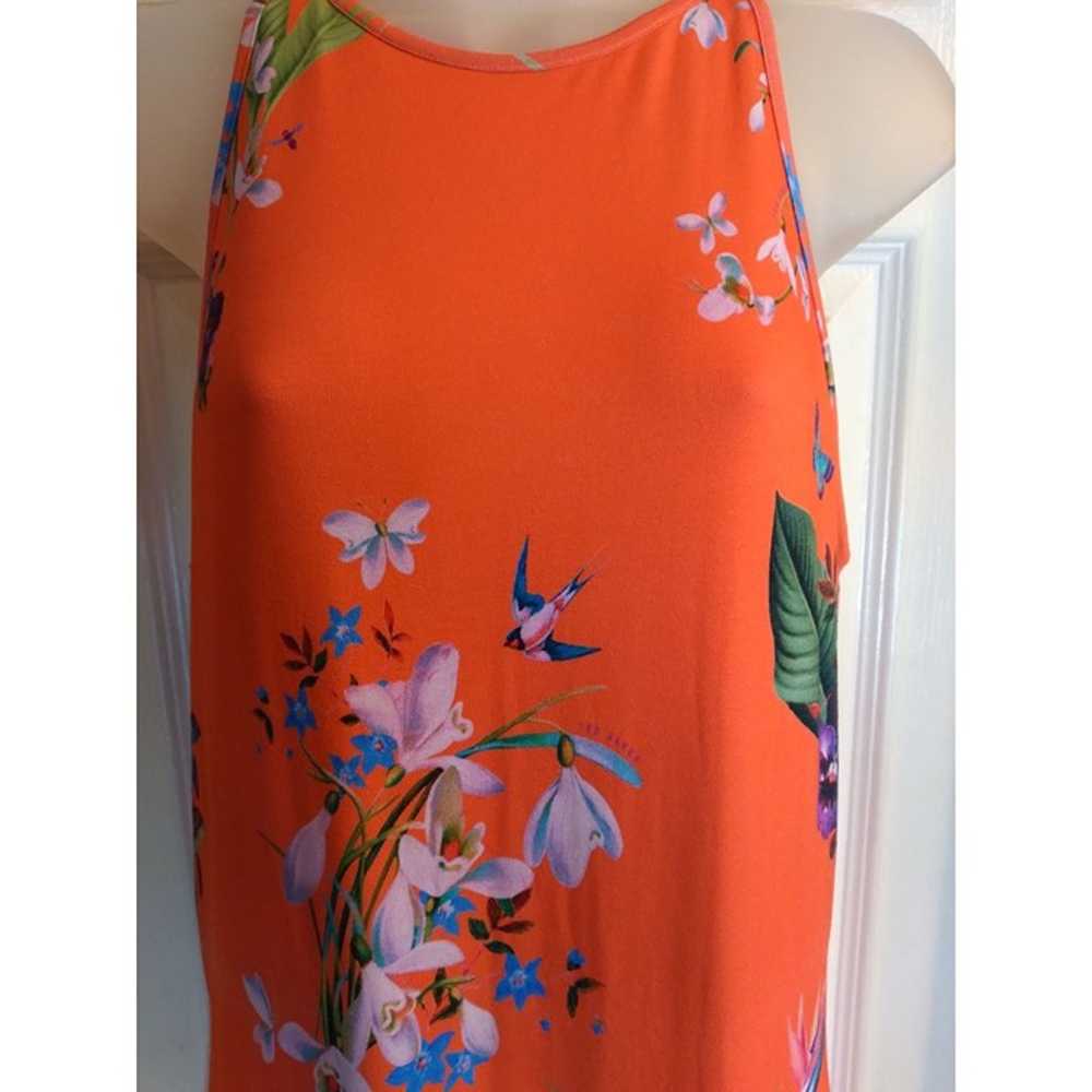 Ted Baker of London Maxi Dress Orange Floral Sz 4 - image 3