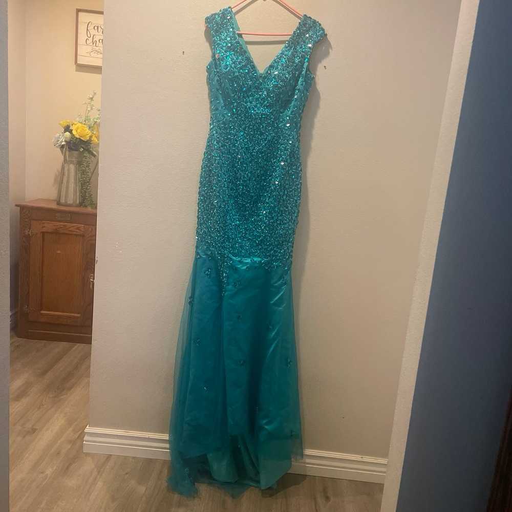 Emerald Stoned Formal Mermaid Gown - image 1