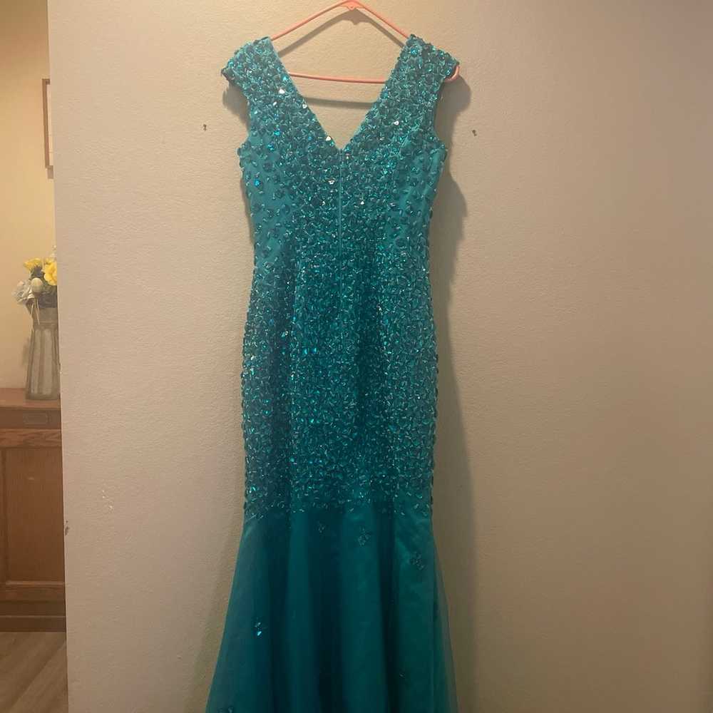 Emerald Stoned Formal Mermaid Gown - image 3