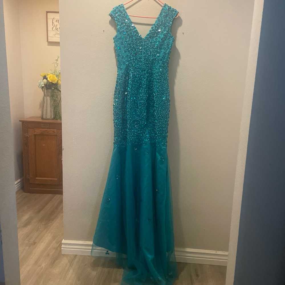 Emerald Stoned Formal Mermaid Gown - image 4