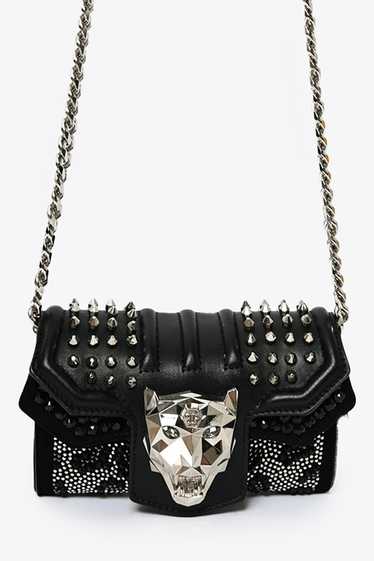 Philipp Plein Black Leather Crystal Embellished Cr