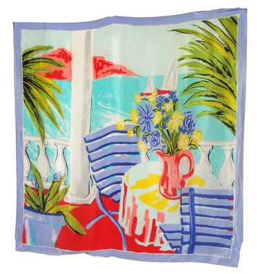 Vintage Echo Silk Scarf Tropical Ocean View Shawl… - image 1