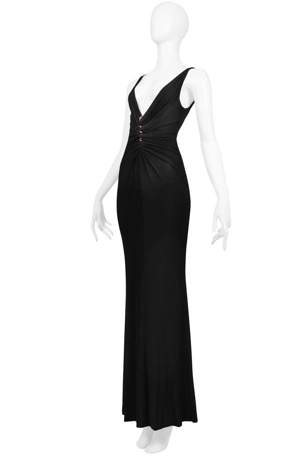 ROBERTO CAVALLI BLACK JERSEY EVENING GOWN WITH GO… - image 1