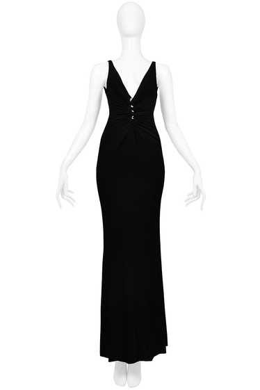 ROBERTO CAVALLI BLACK JERSEY EVENING GOWN WITH GOL