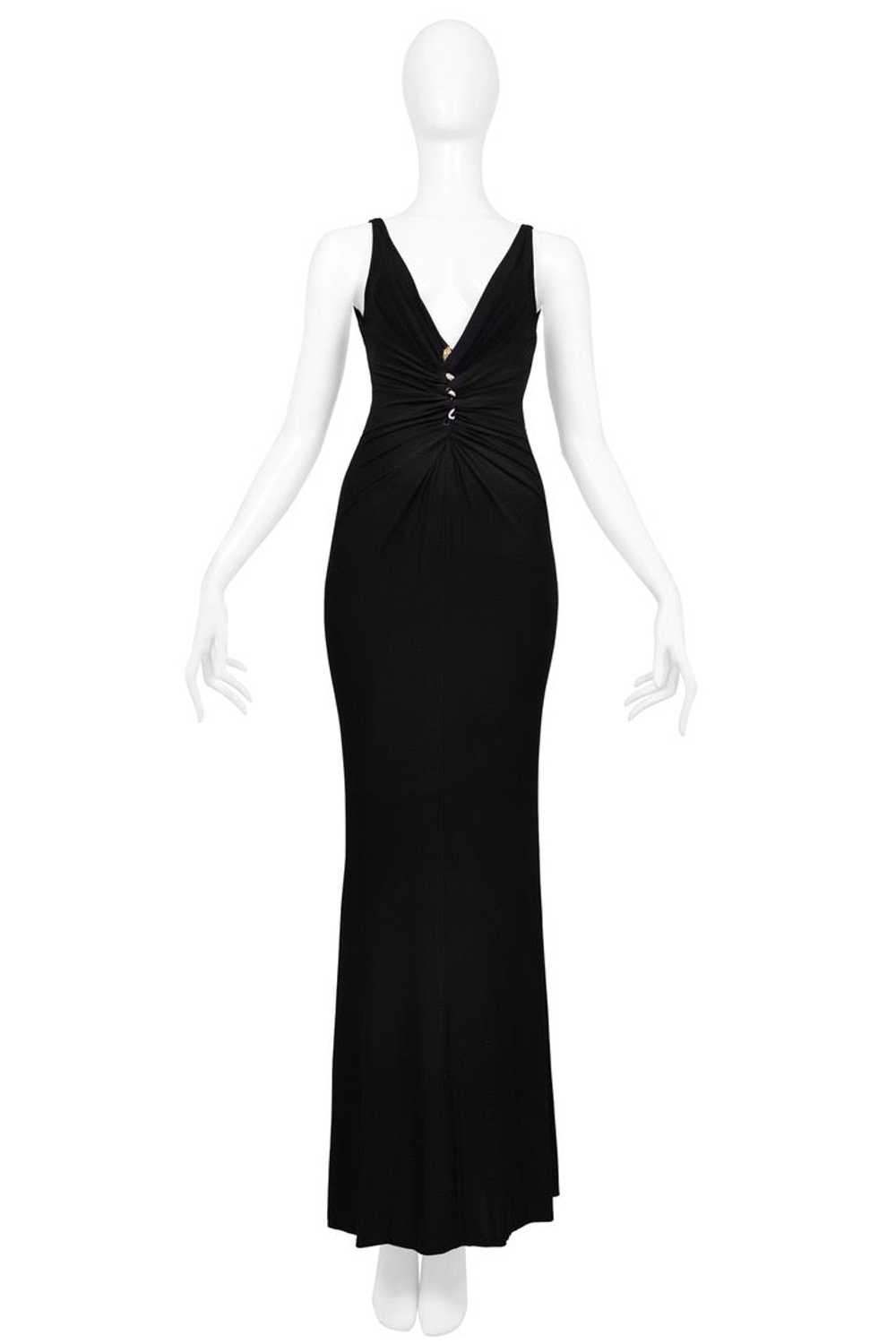ROBERTO CAVALLI BLACK JERSEY EVENING GOWN WITH GO… - image 3