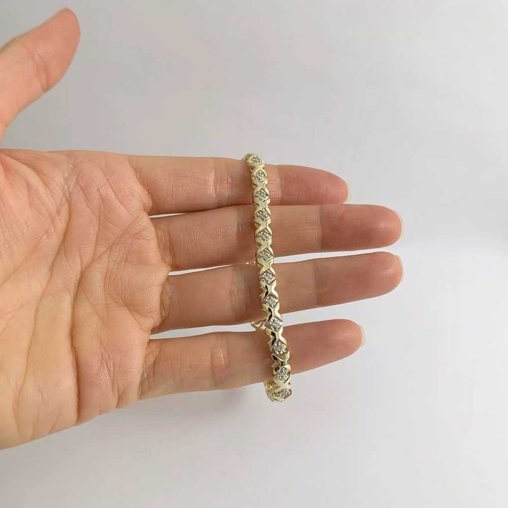 Diamond Two-Tone X-Link Tennis Bracelet 10K Yello… - image 2