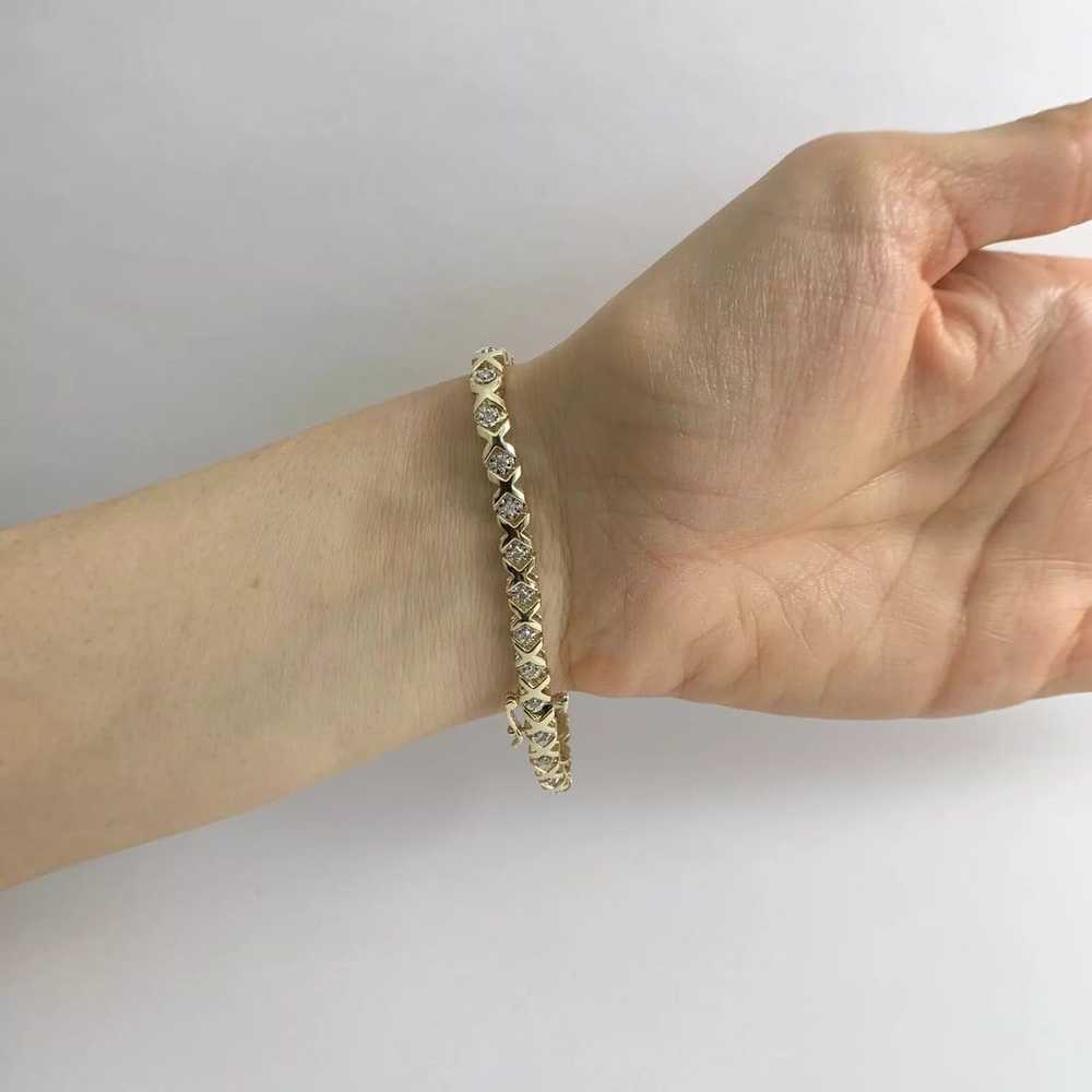 Diamond Two-Tone X-Link Tennis Bracelet 10K Yello… - image 5