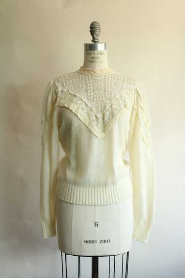 Vintage 1990s Ivory Sweater with Puffed Sleeves, K
