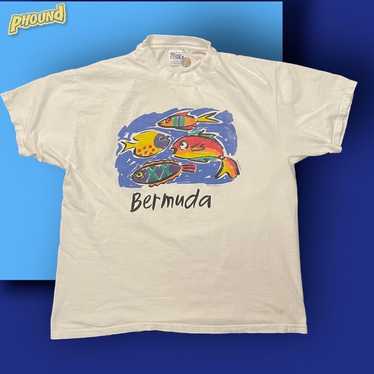 Vtg 90s Island Bermuda Art Bright Hanes TShirt XL… - image 1
