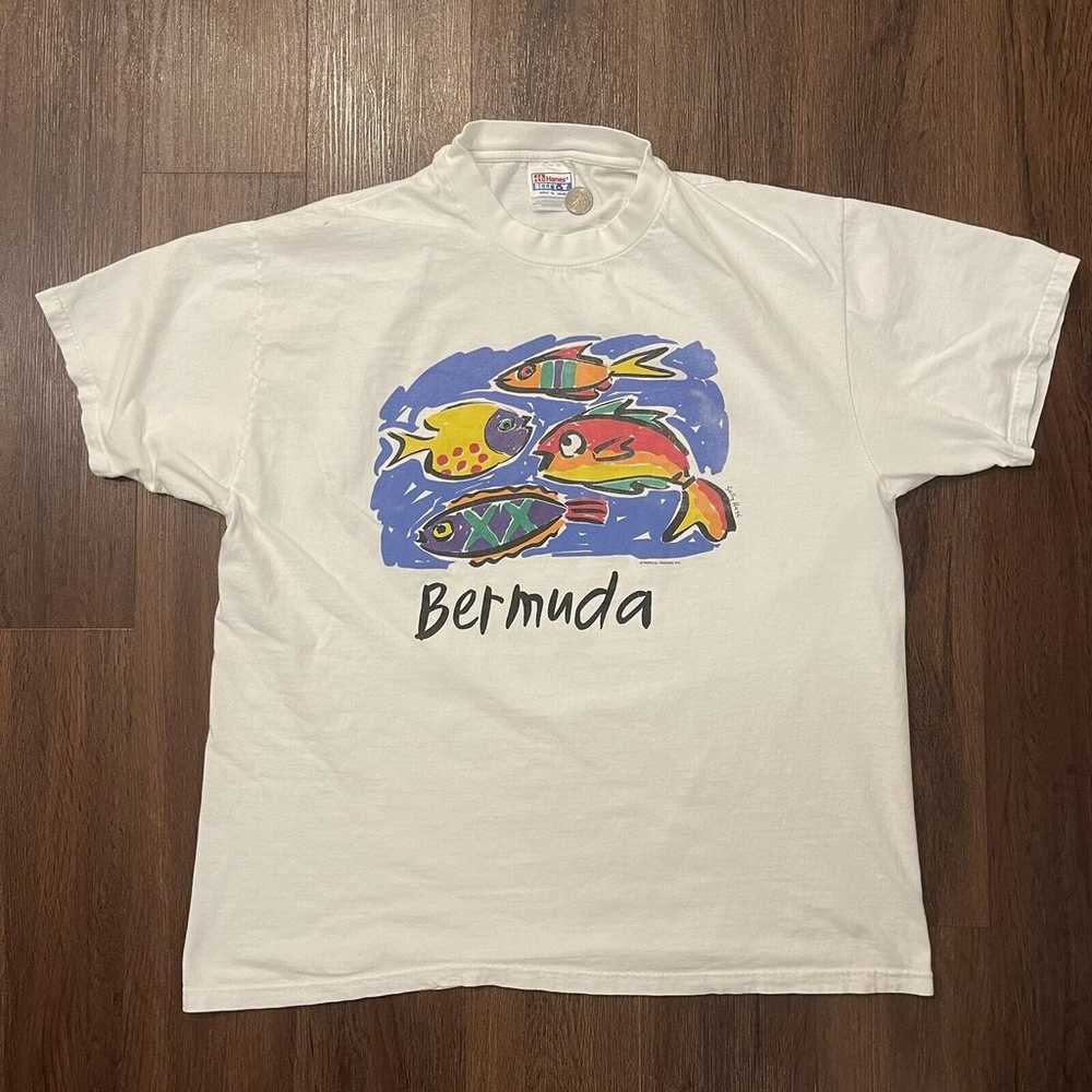 Vtg 90s Island Bermuda Art Bright Hanes TShirt XL… - image 2