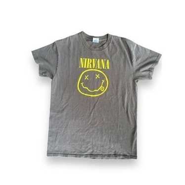 Vintage 2003 Nirvana Smiley Face T Shirt Gray Med… - image 1