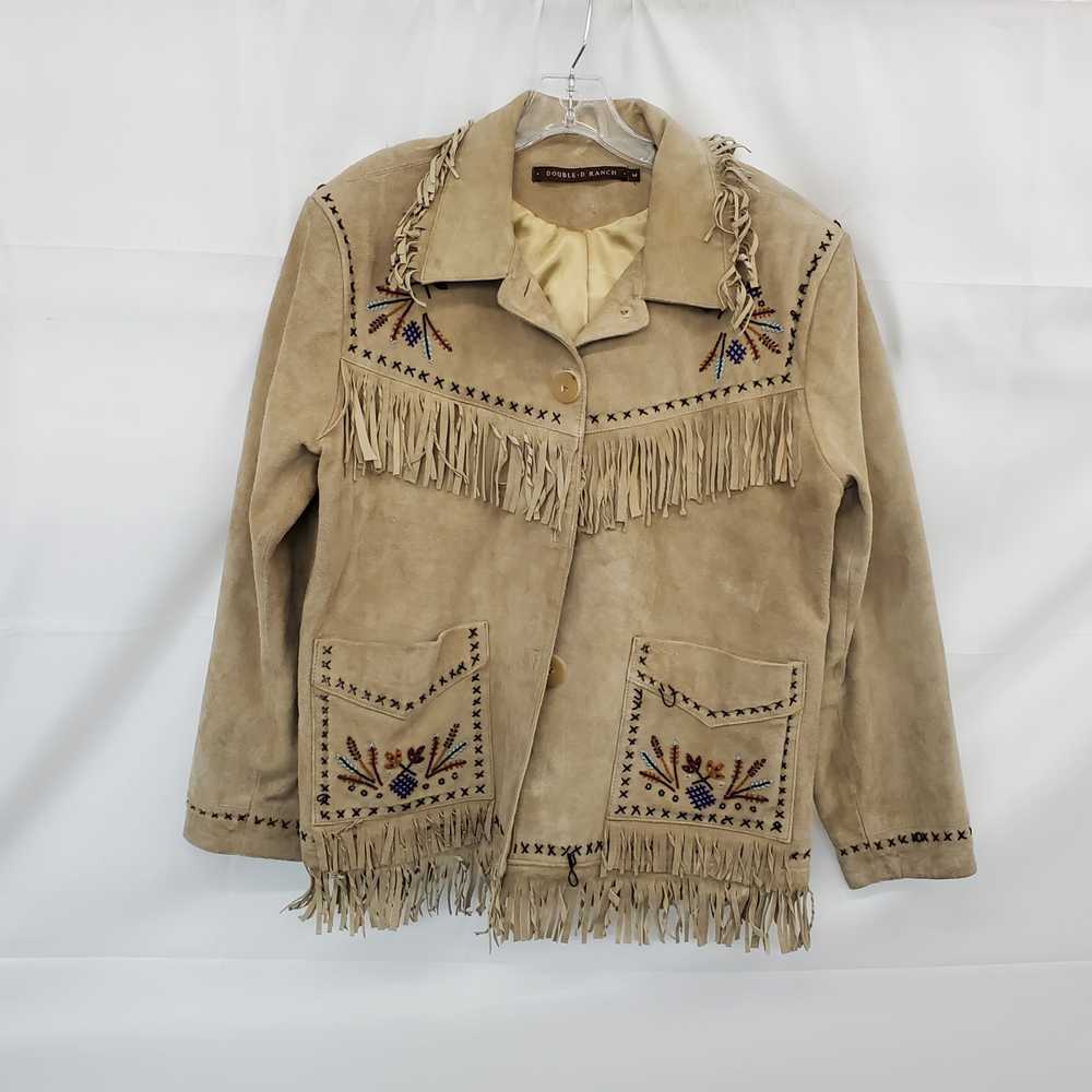 Double D Ranch Tan Leather Western Beaded Fringe … - image 1