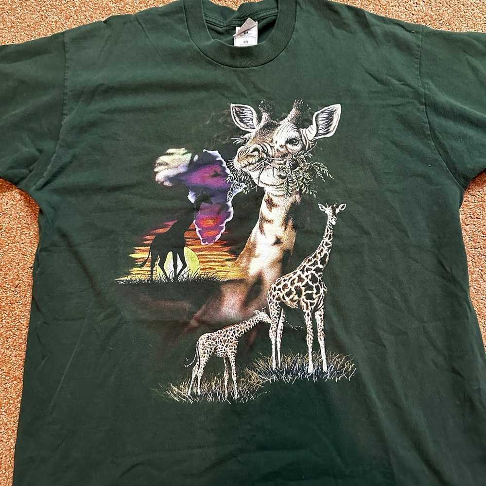 Vintage Giraffe Africa Pine Green T Shirt Single … - image 2