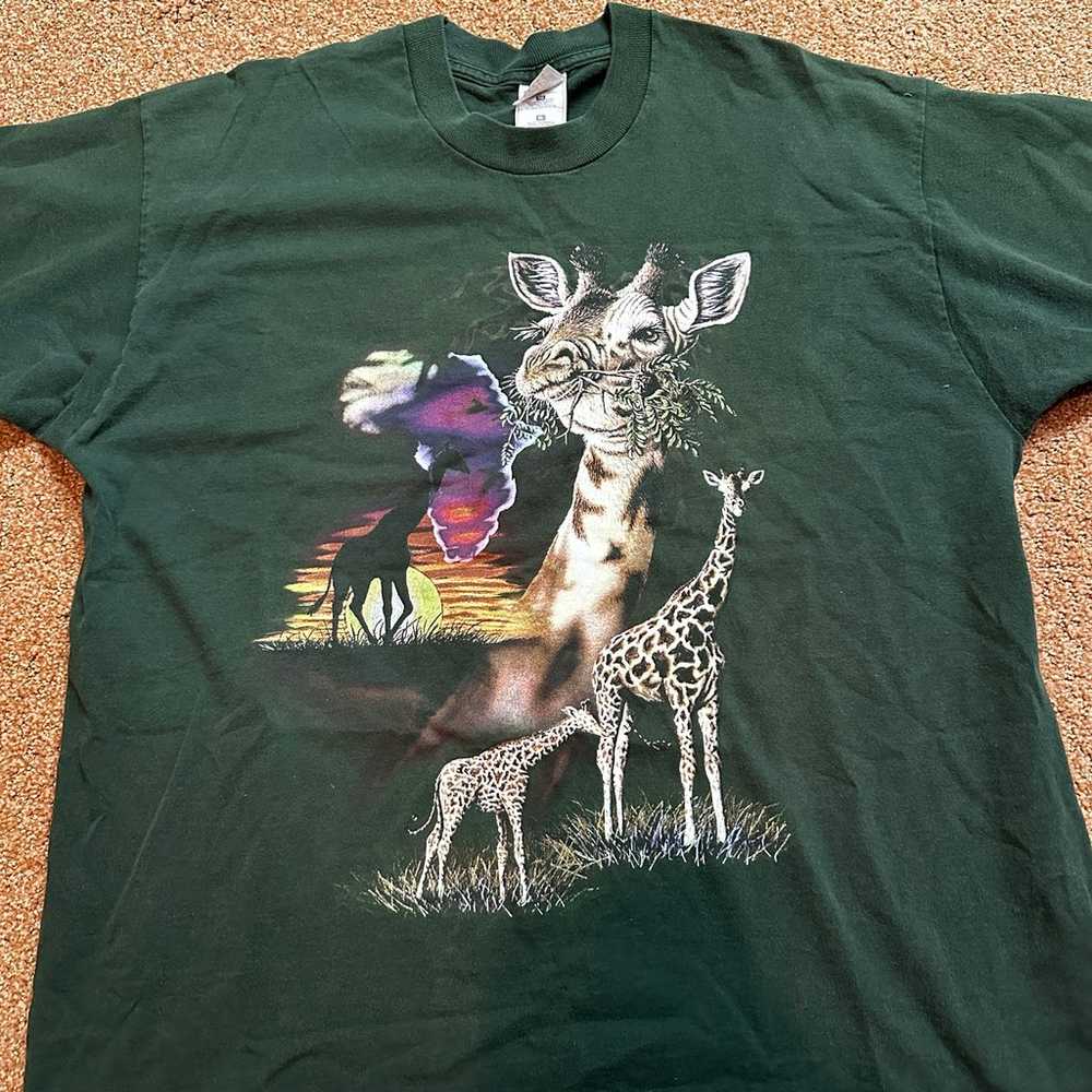 Vintage Giraffe Africa Pine Green T Shirt Single … - image 3