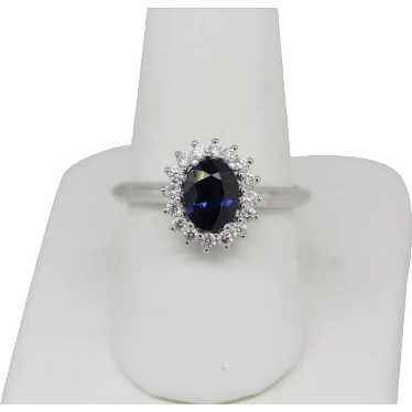 950 Platinum Sapphire and Diamond Ring - Size 8.75 - image 1
